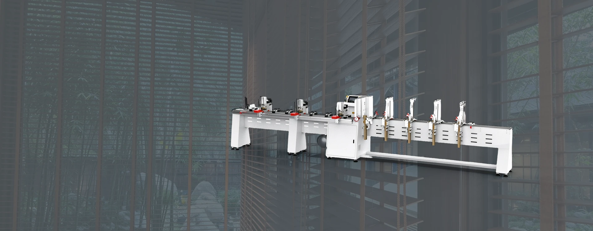 Máquina automática para perforar y enhebrar persianas de madera
